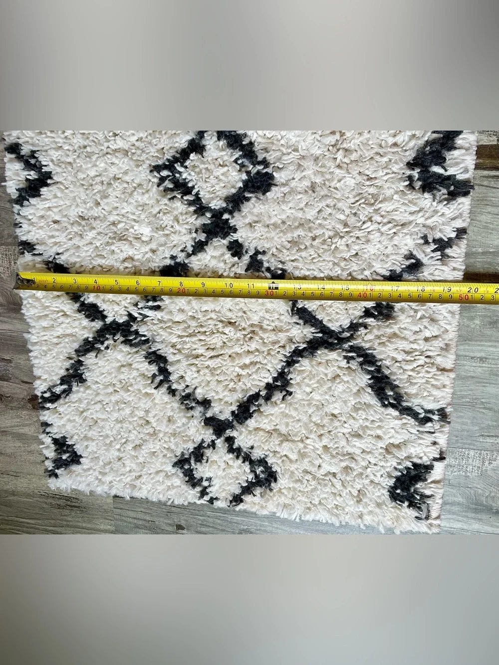 Cream & Brown Geometric Shag Runner Rug – Approx. 19.5” x 59.5”